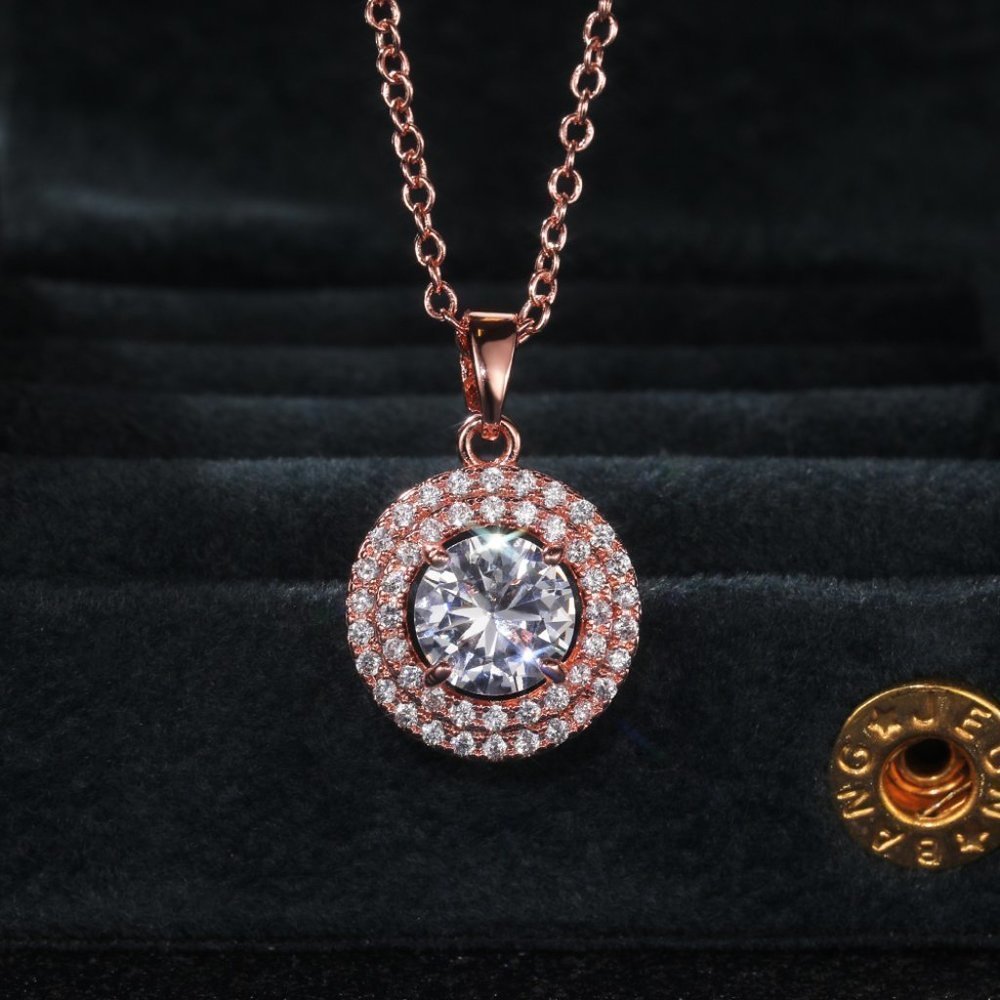 🍁 Shiny Round CZ Multi Layer Rose Gold Plated Classic Dainty Necklace,EV…
